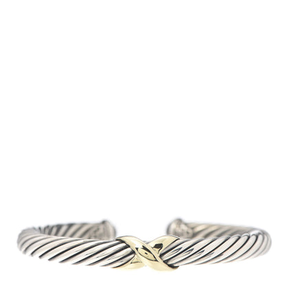 David Yurman Sterling Silver 14K Yellow Gold 7mm X Station Cable Bracelet 1 of 5