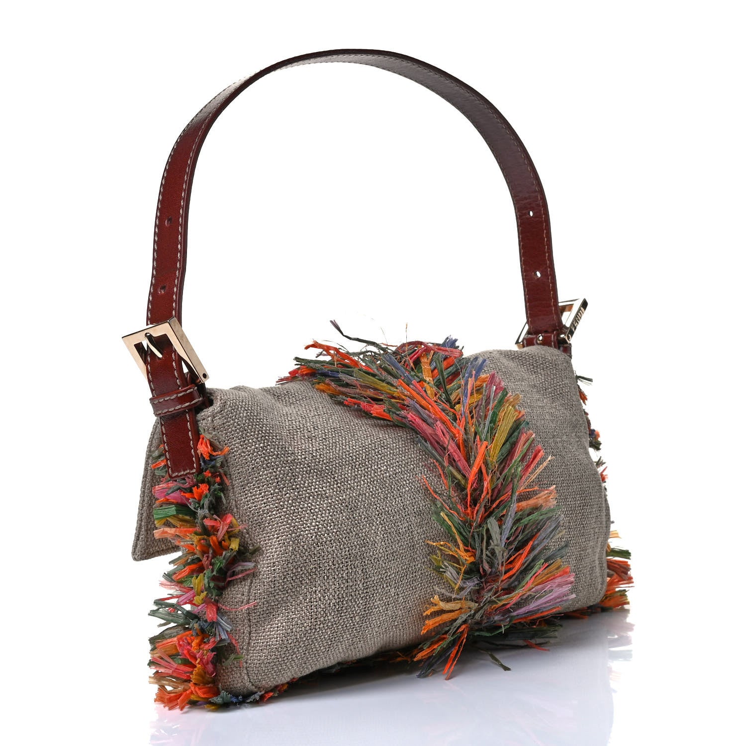 Fendi Linen Straw Baguette Natural Multicolor 2 of 4