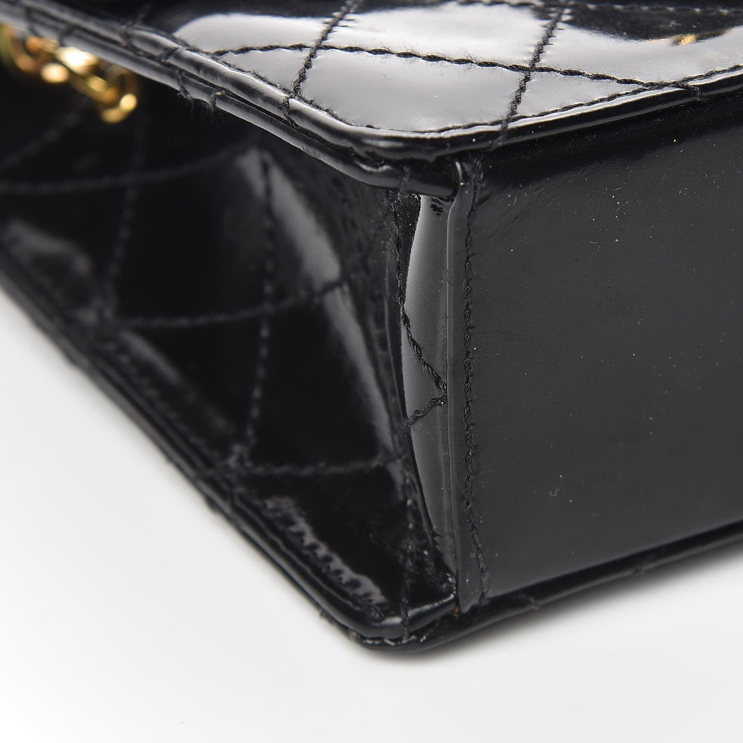 Glazed Calfskin Quilted Mini Square Flap Black