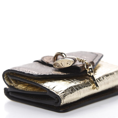 Chloe Metallic Crinkled Lambskin Shiny Calfskin Small Aby Tri-Fold Wallet Gold Bronze 7 of 10