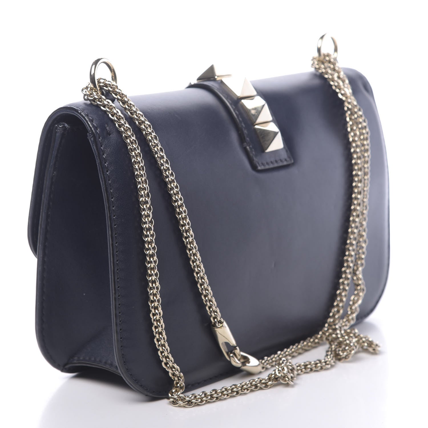 Valentino Garavani Vitello Medium Glam Lock Rockstud Flap Marine 3 of 12
