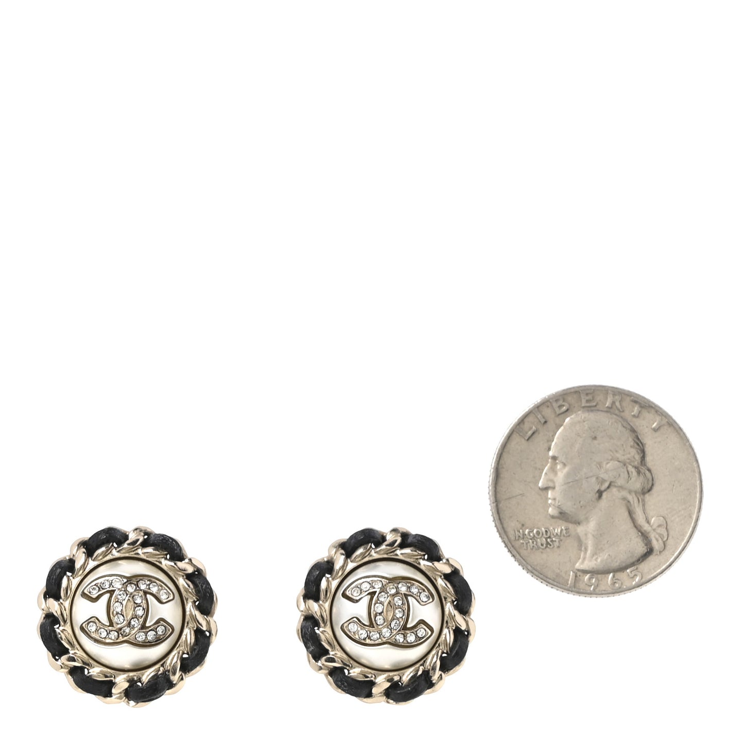 Pearl Crystal Lambskin CC Earrings Gold Black