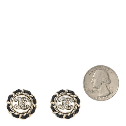 Chanel Pearl Crystal Lambskin CC Earrings Gold Black 2 of 5