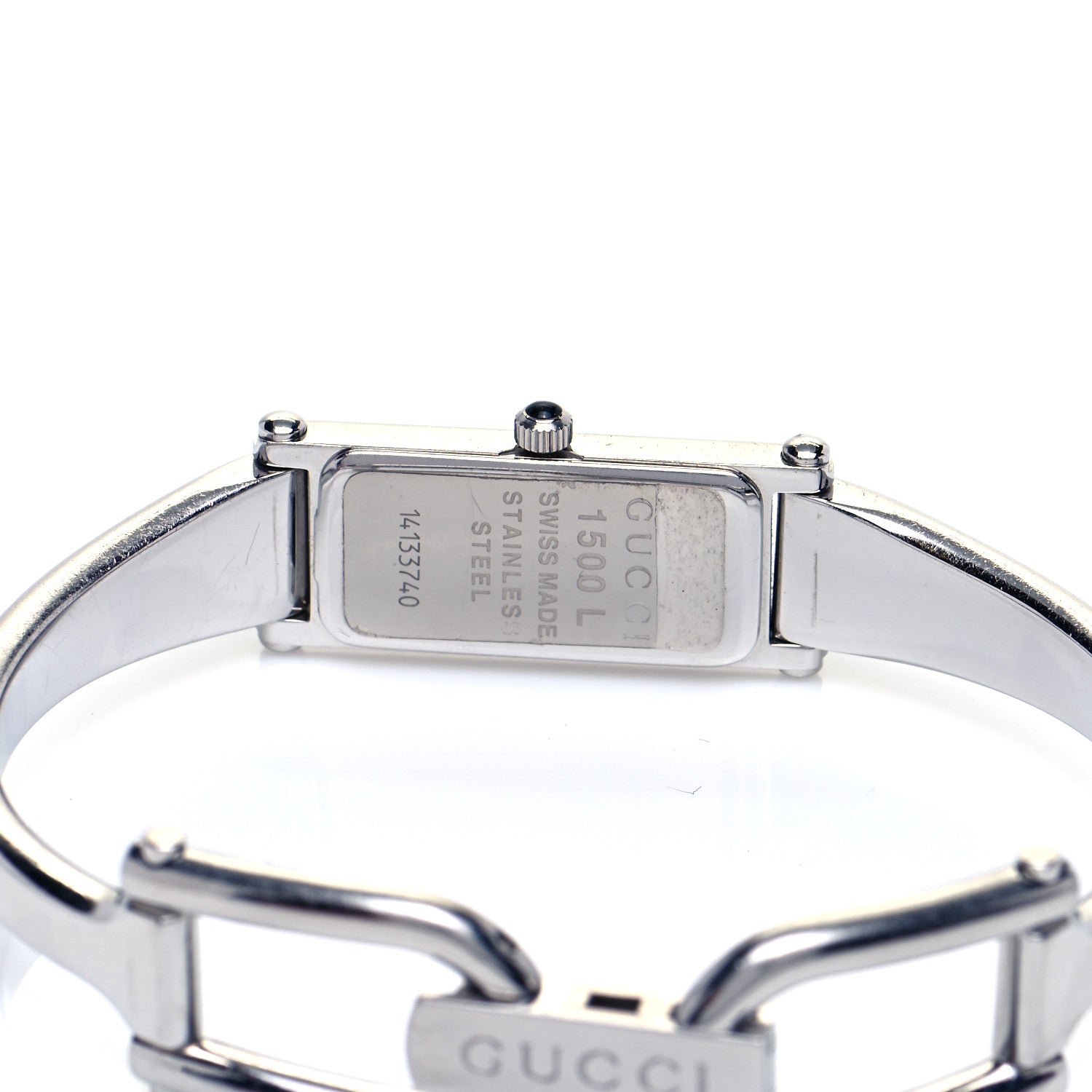 Gucci Stainless Steel Diamond Pink Mother of Pearl 12mm 1500L Horsebit Quartz Watch 4 of 5