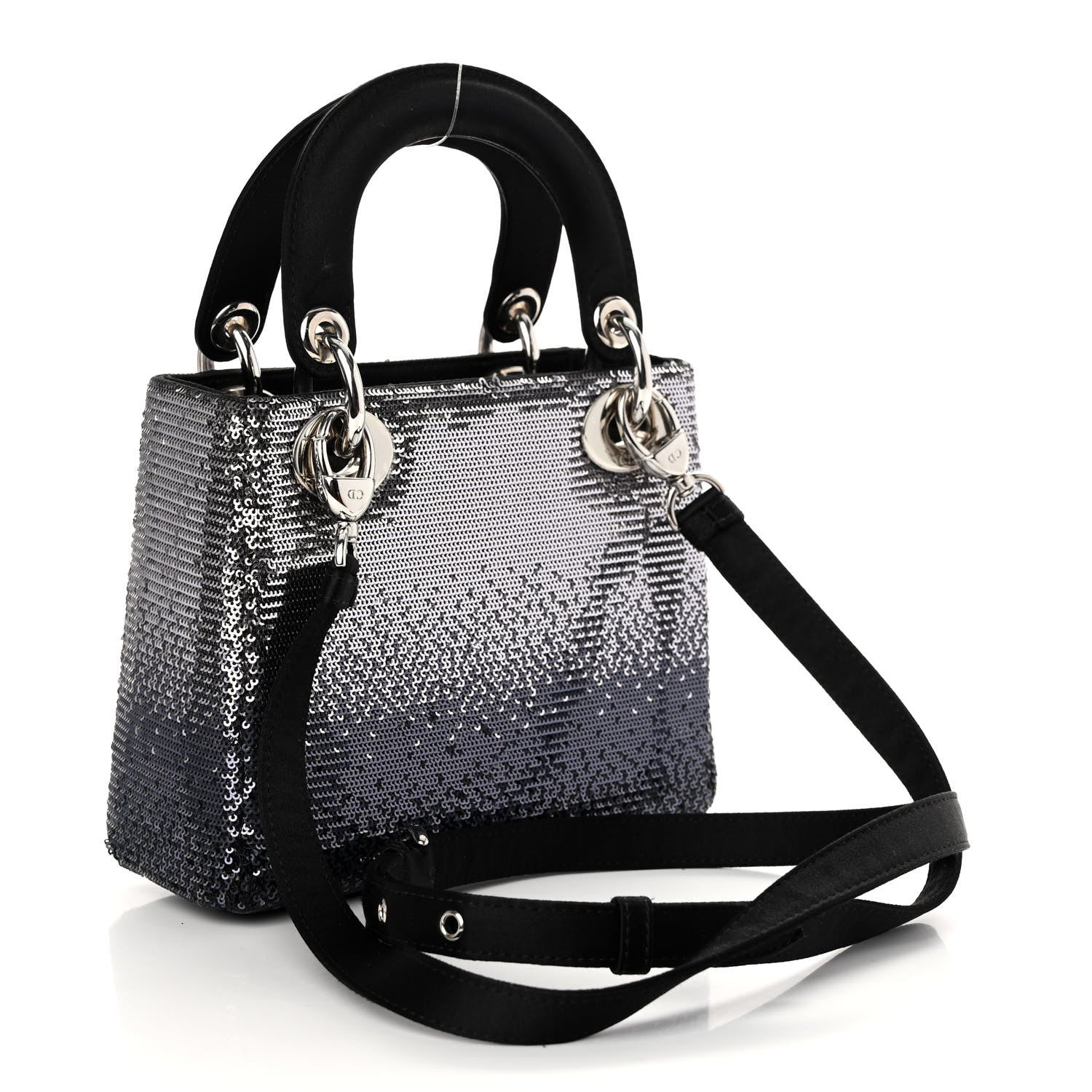 Christian Dior Satin Sequin Gradient Mini Lady Dior Black Silver 3 of 10