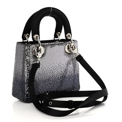 Christian Dior Satin Sequin Gradient Mini Lady Dior Black Silver 3 of 10