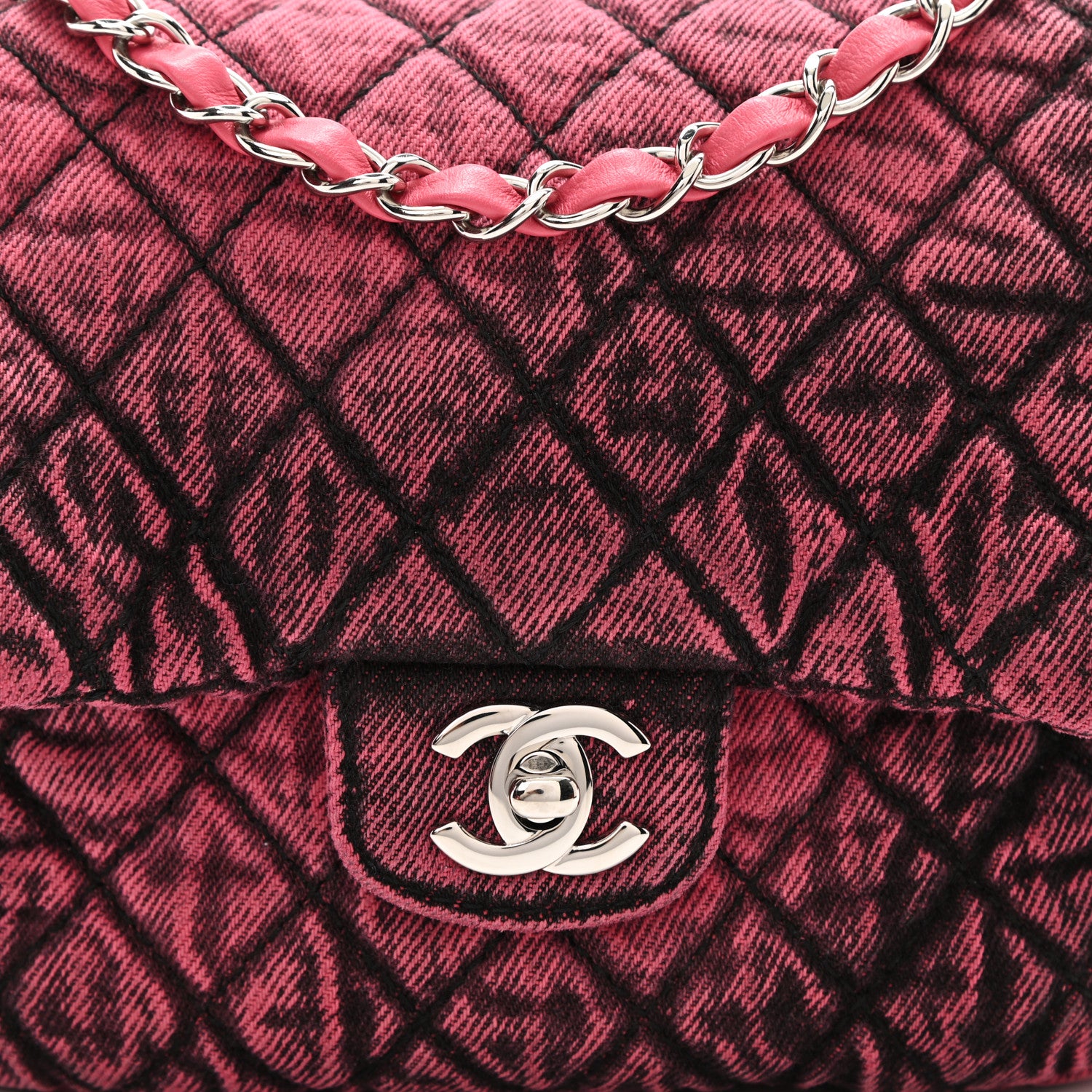 Chanel Washed Denim Quilted Small Denimpression Flap Red Black 8 of 8