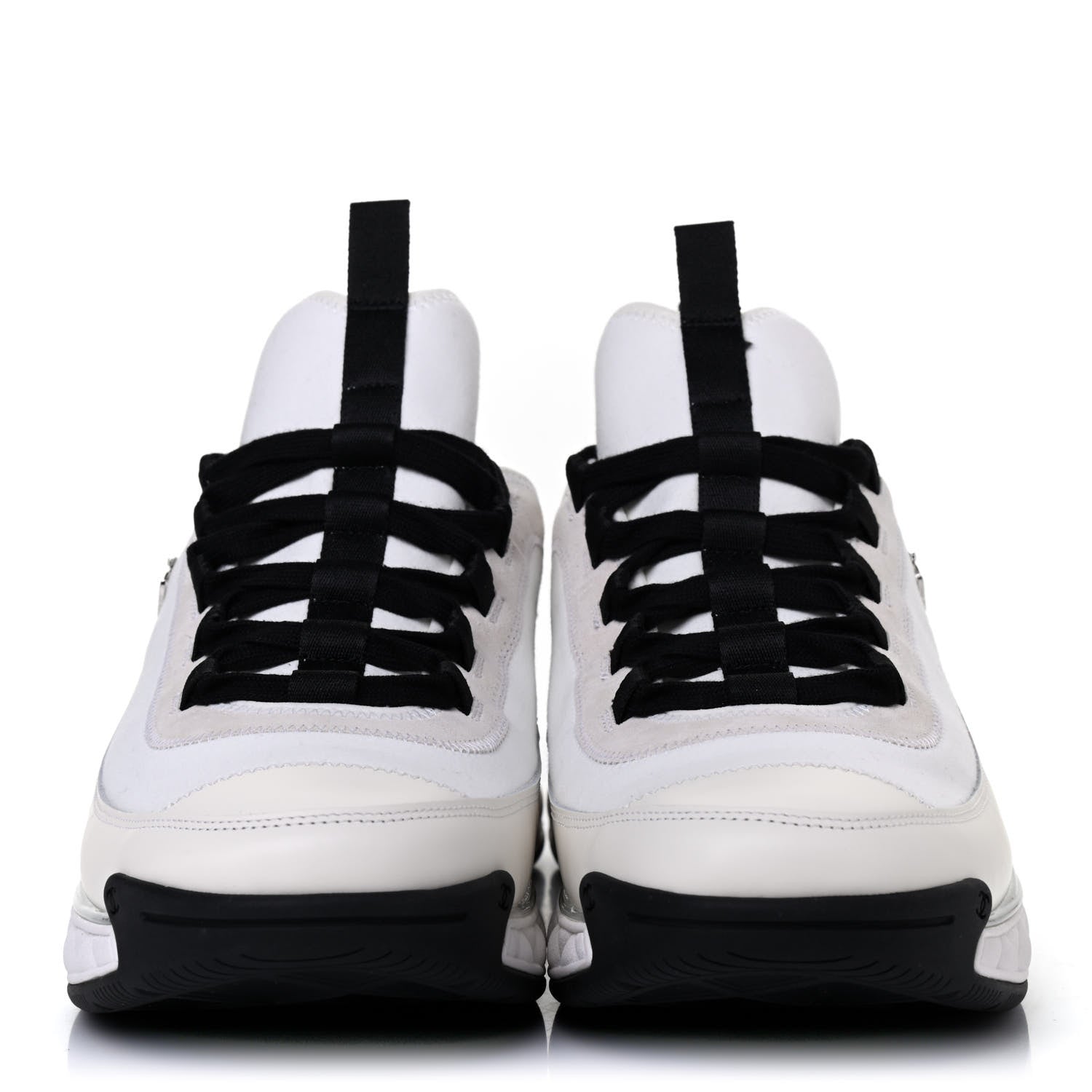 Chanel Velvet Calfskin Mixed Fibers Mens CC Sneakers 46 Ivory Black 2 of 4
