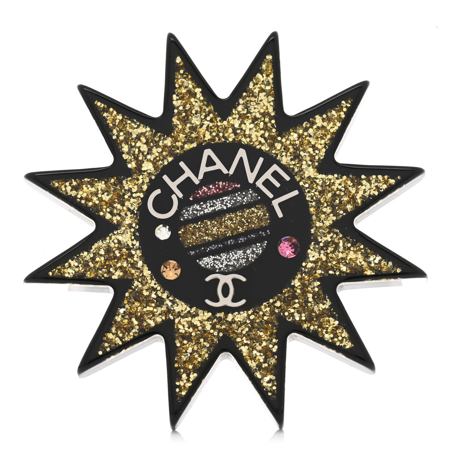 Resin Glitter CC Star Brooch Black Gold