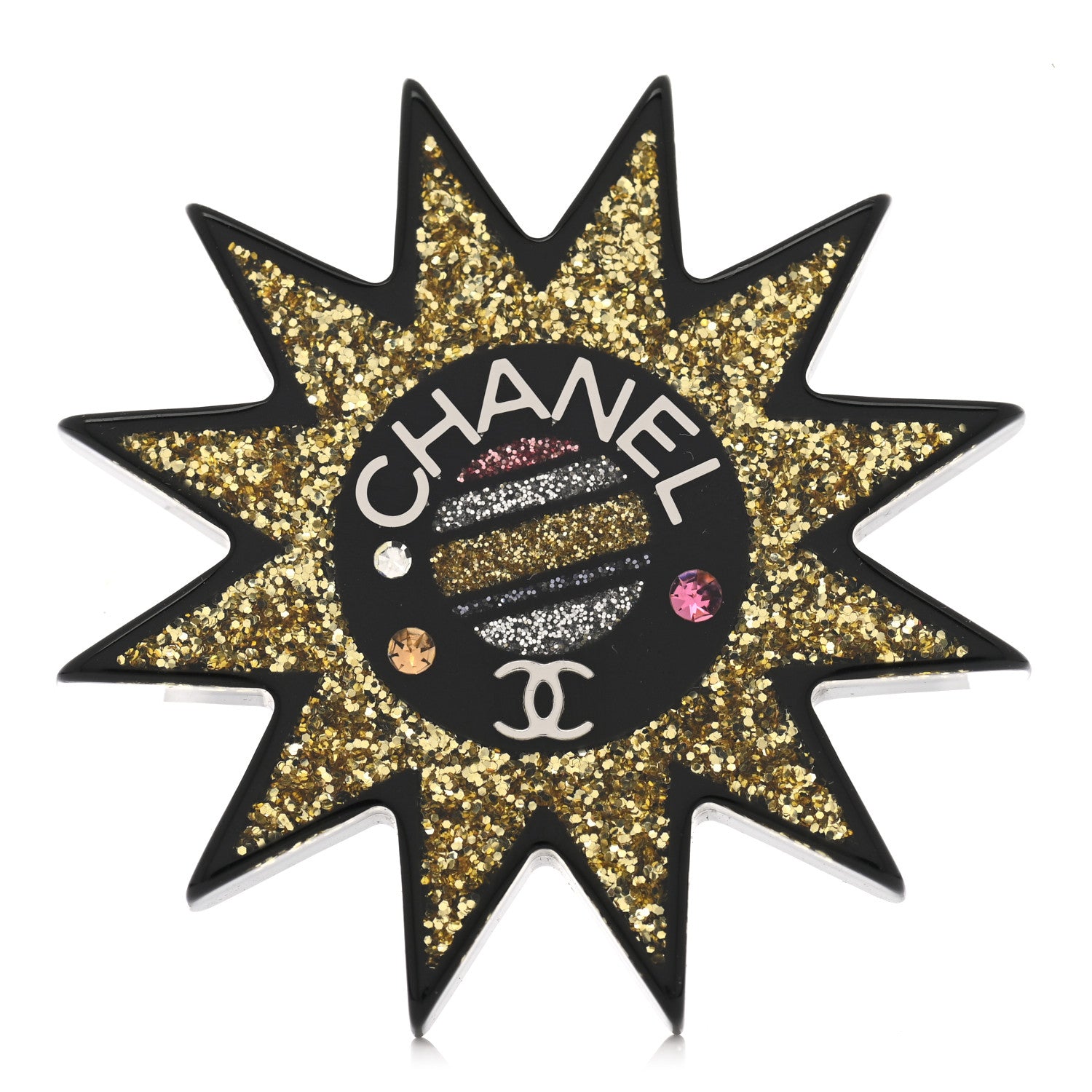 Chanel Resin Glitter CC Star Brooch Black Gold 1 of 5