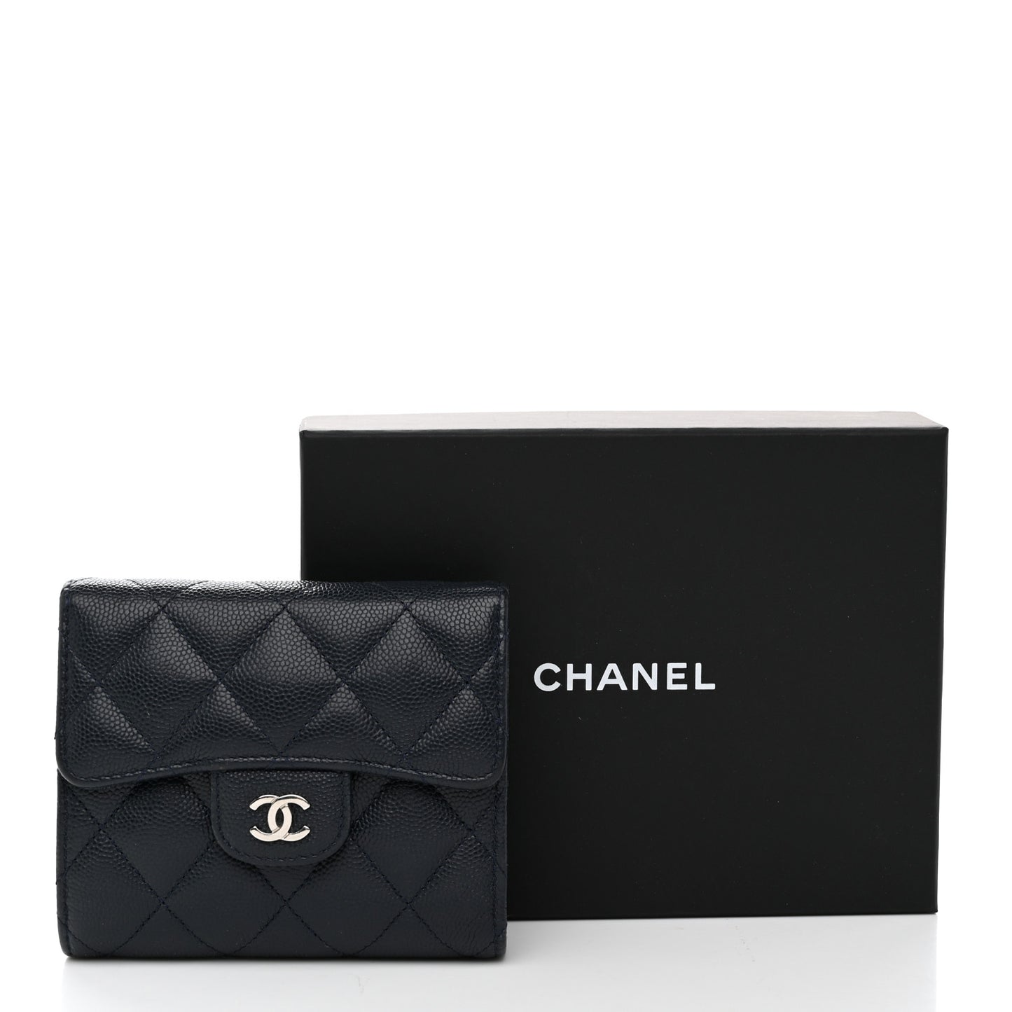 Caviar Quilted Compact Flap Wallet Navy