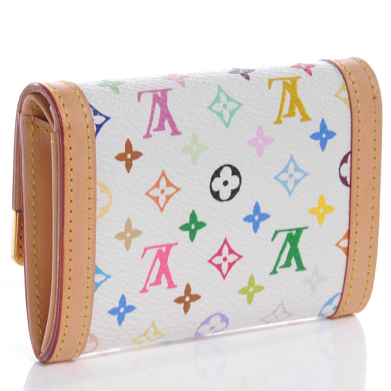 Louis Vuitton Monogram Multicolor Porte-Monnaie Plat Coin Purse White 3 of 8