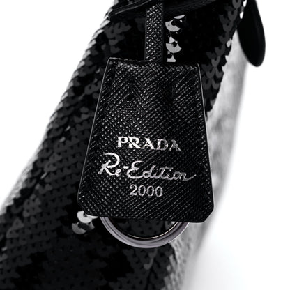 Prada Paillettes Sequin Mini Re-Edition 2000 Bag Black White 10 of 13