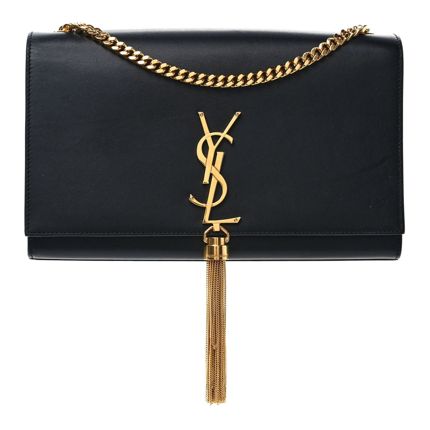 Smooth Calfskin Medium Classic Monogram Kate Tassel Satchel Black