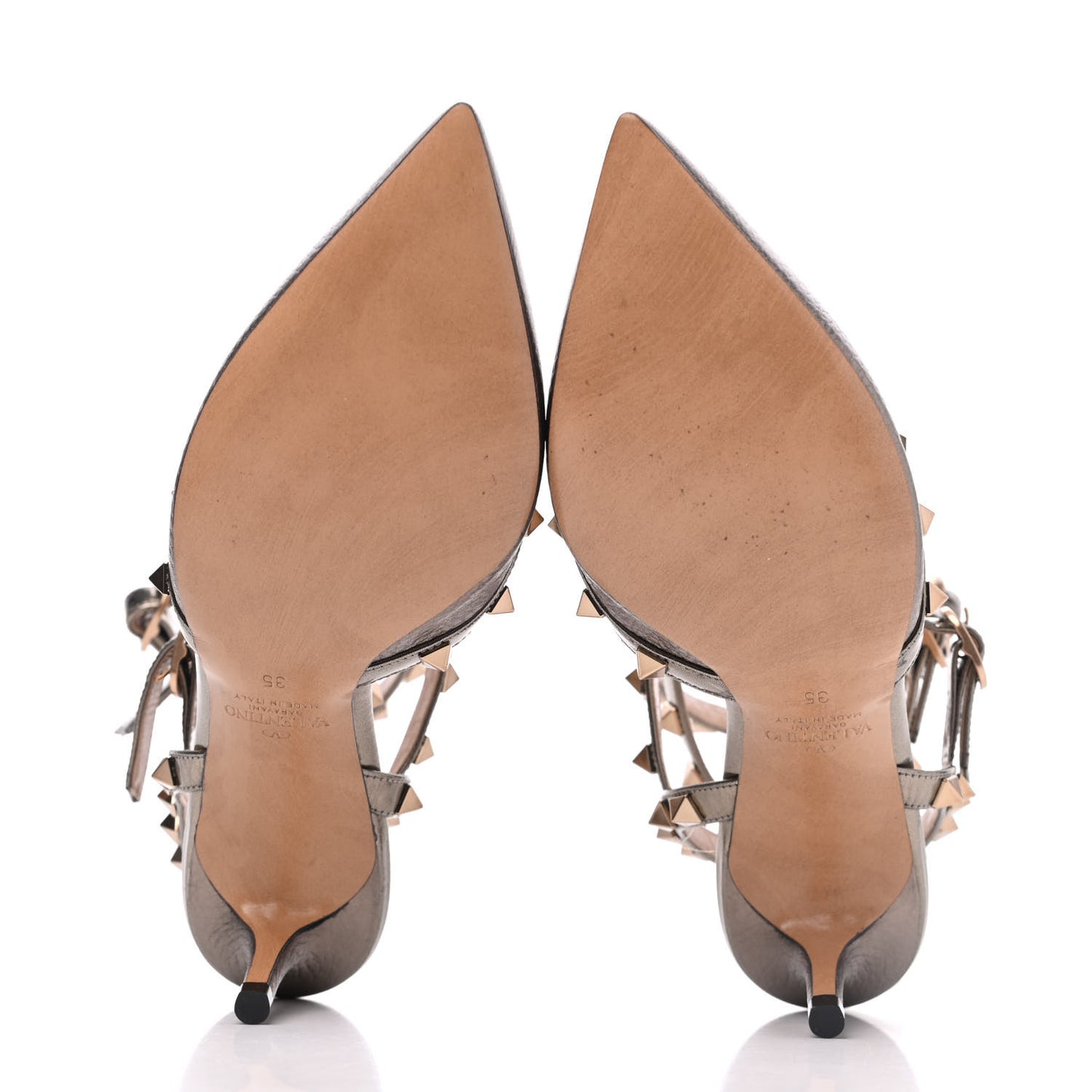 Metallic Pebbled Calfskin Patent Rockstud Ankle Strap 65mm Pumps 35 Sasso
