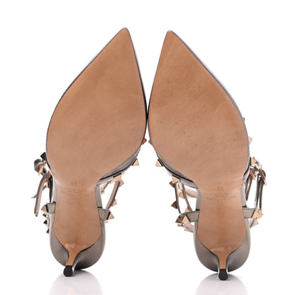 Valentino Garavani Metallic Pebbled Calfskin Patent Rockstud Ankle Strap 65mm Pumps 35 Sasso 5 of 14