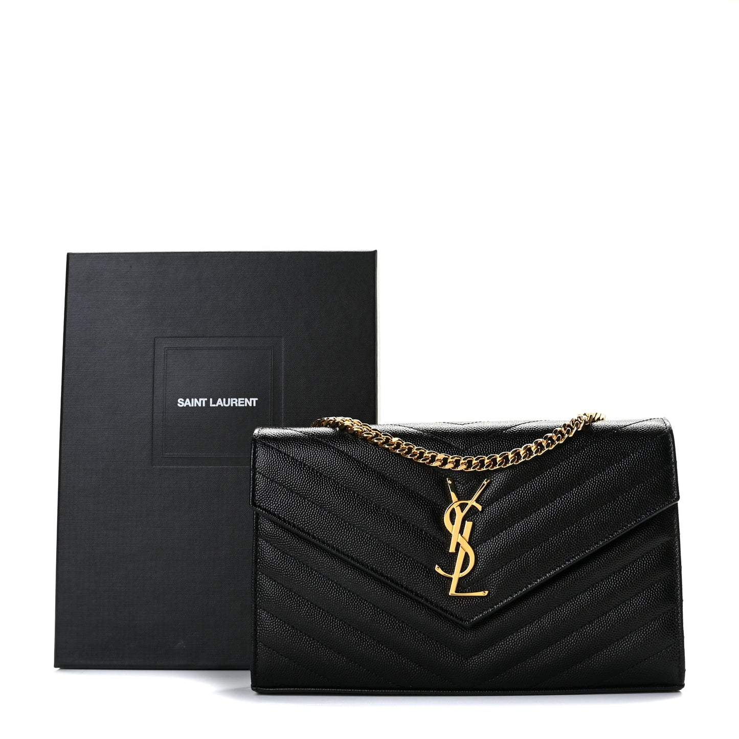 Grain De Poudre Matelasse Chevron Monogram Chain Wallet Black