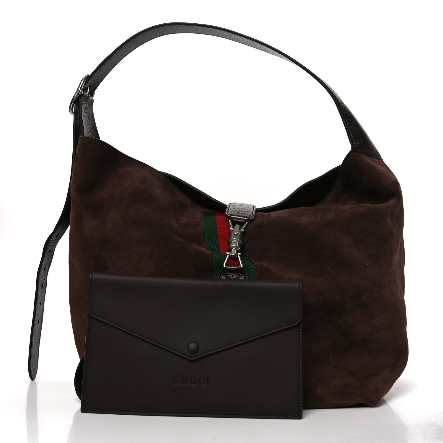 Gucci Suede Textured Dollar Calfskin Web Medium Jackie 1961 Crossbody Bag Brown 3 of 11