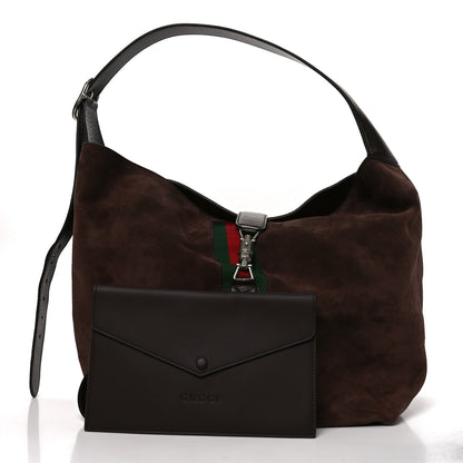 Gucci Suede Textured Dollar Calfskin Web Medium Jackie 1961 Crossbody Bag Brown 3 of 11