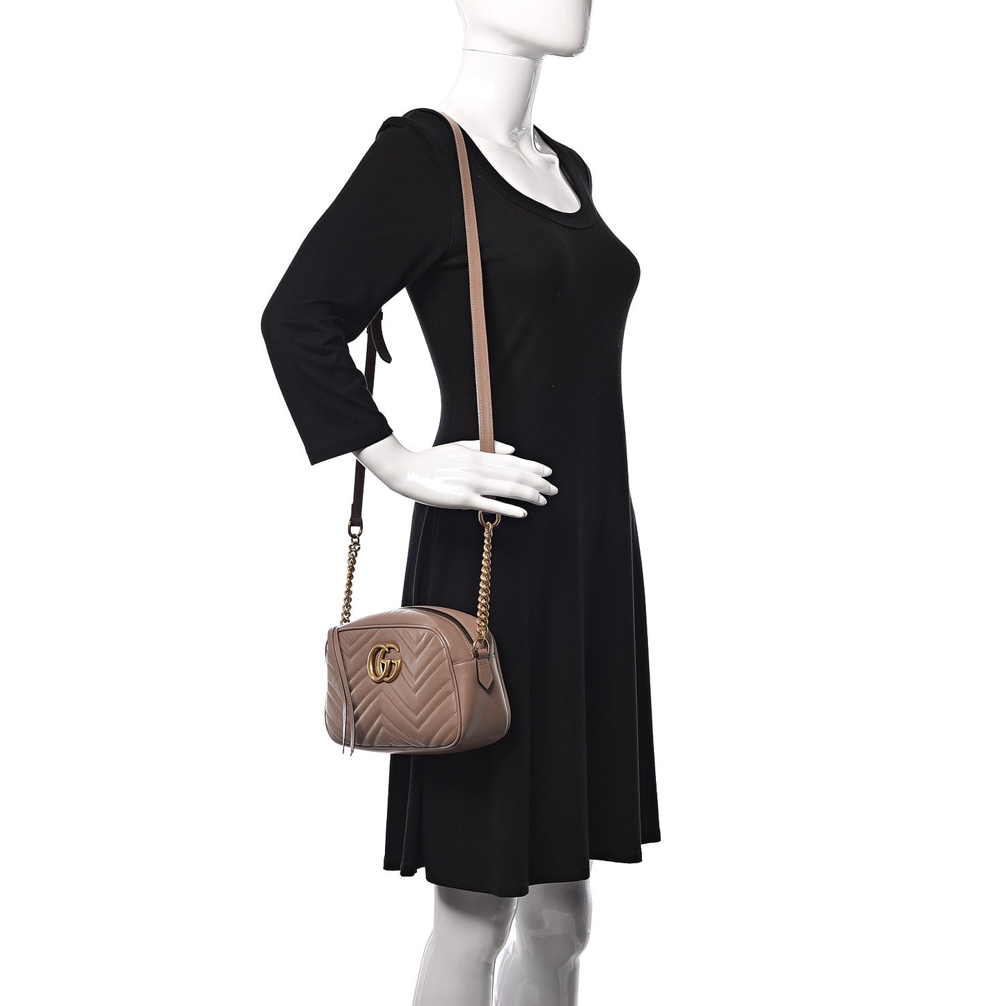 Calfskin Matelasse Small GG Marmont Chain Shoulder Bag Taupe