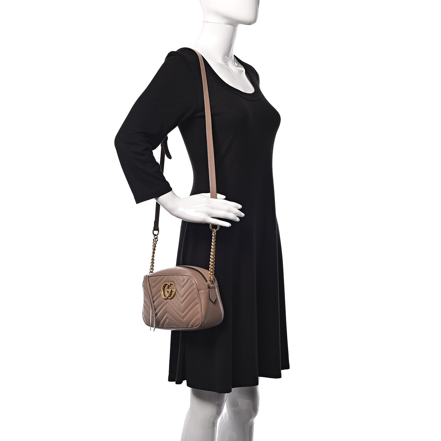 Gucci Calfskin Matelasse Small GG Marmont Chain Shoulder Bag Taupe 2 of 10