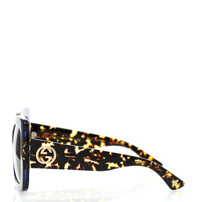 Gucci Square Frame GG0083S Sunglasses Glitter Blue Havana Brown 3 of 8
