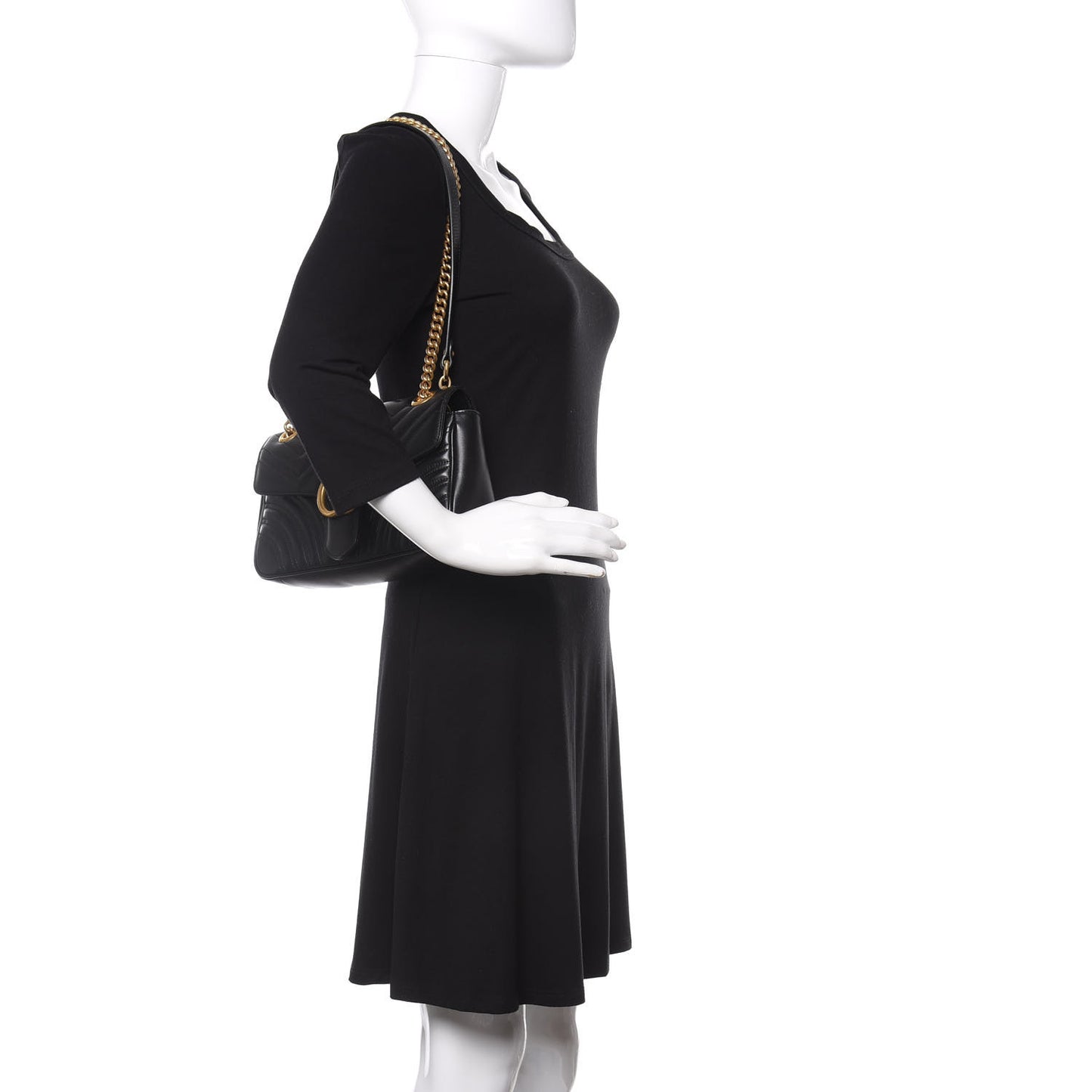 Calfskin Matelasse Small GG Marmont Shoulder Bag Black