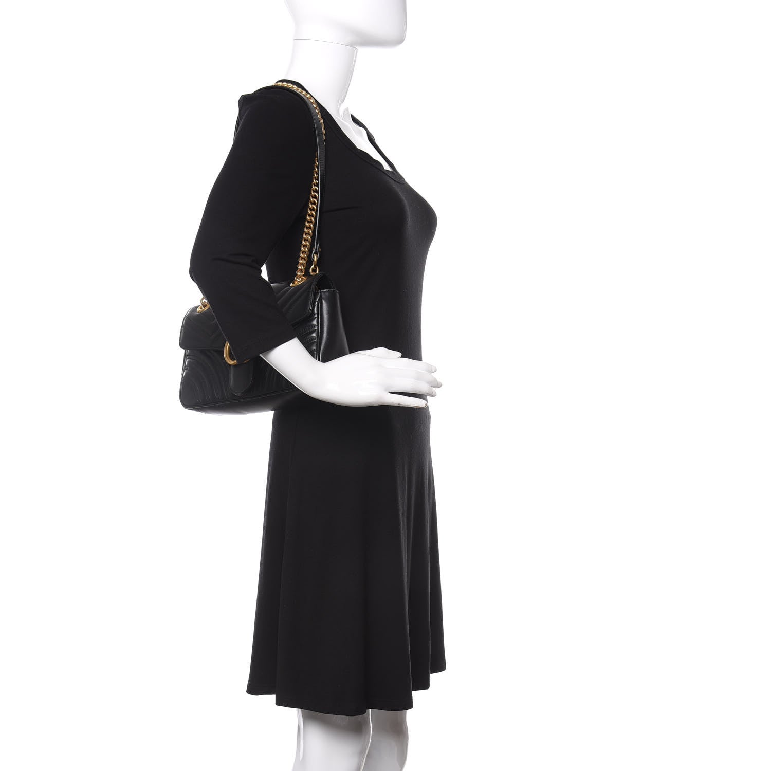 Gucci Calfskin Matelasse Small GG Marmont Shoulder Bag Black 2 of 14