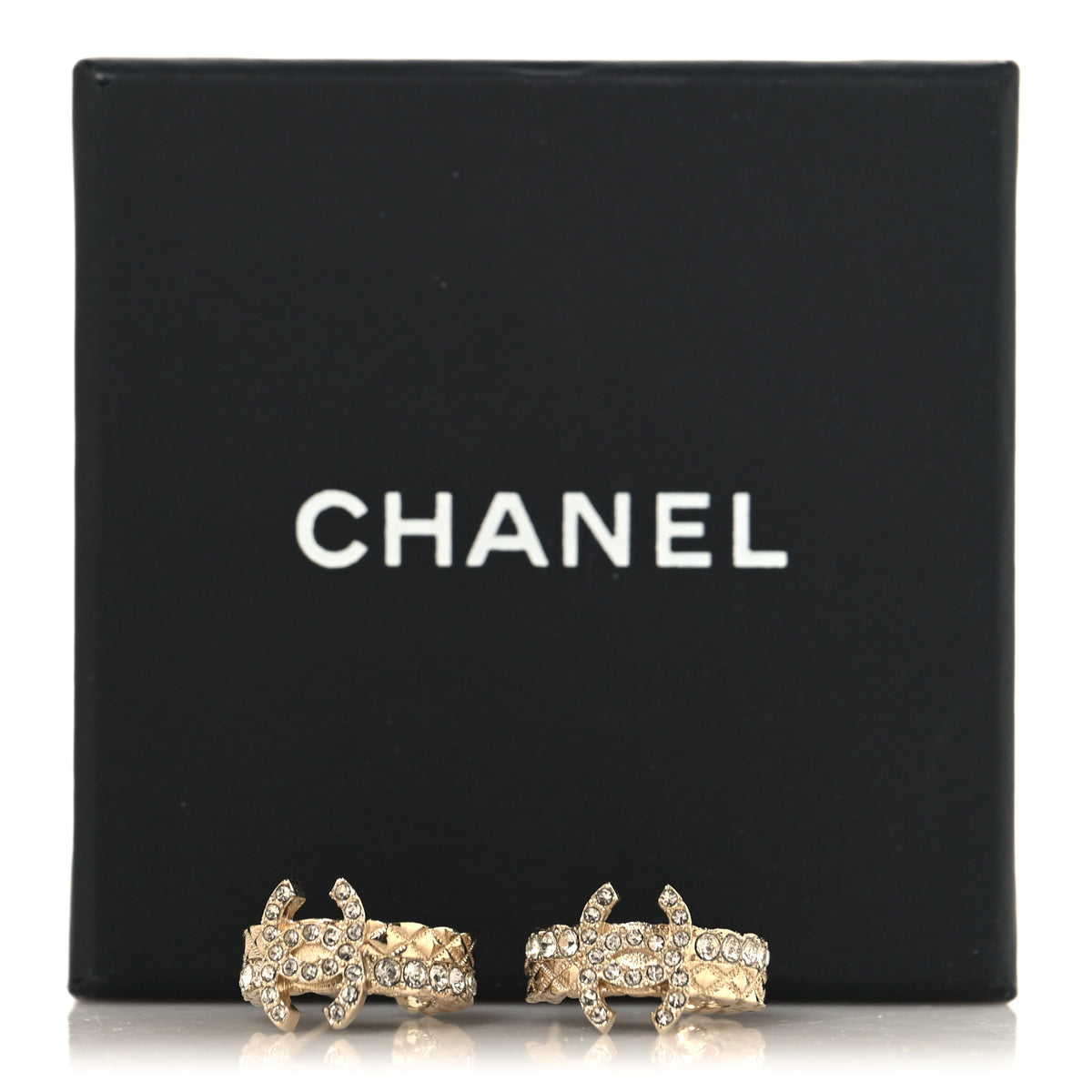 Metal Crystal Quilted CC Hoop Earrings  Gold