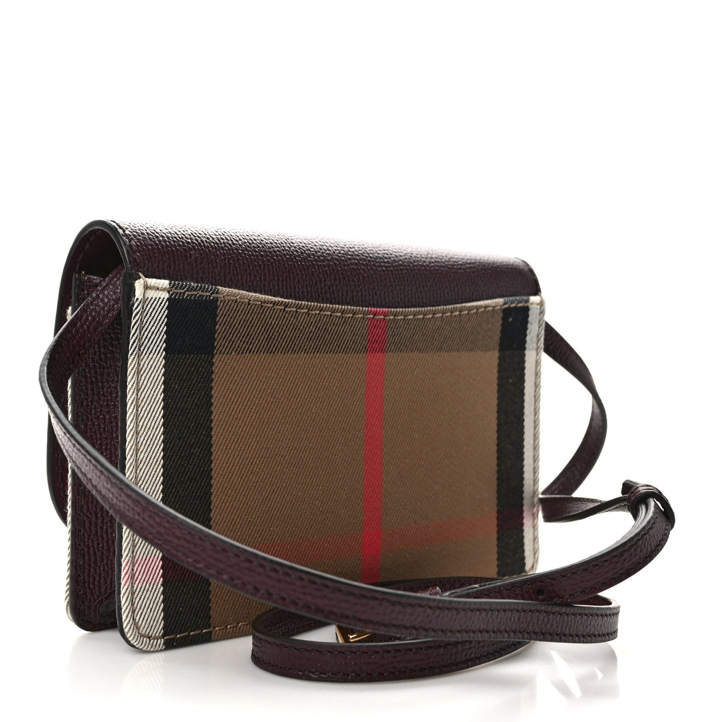 Grained Calfskin House Check Tartan Mix Hampshire Wallet On Chain Burgundy