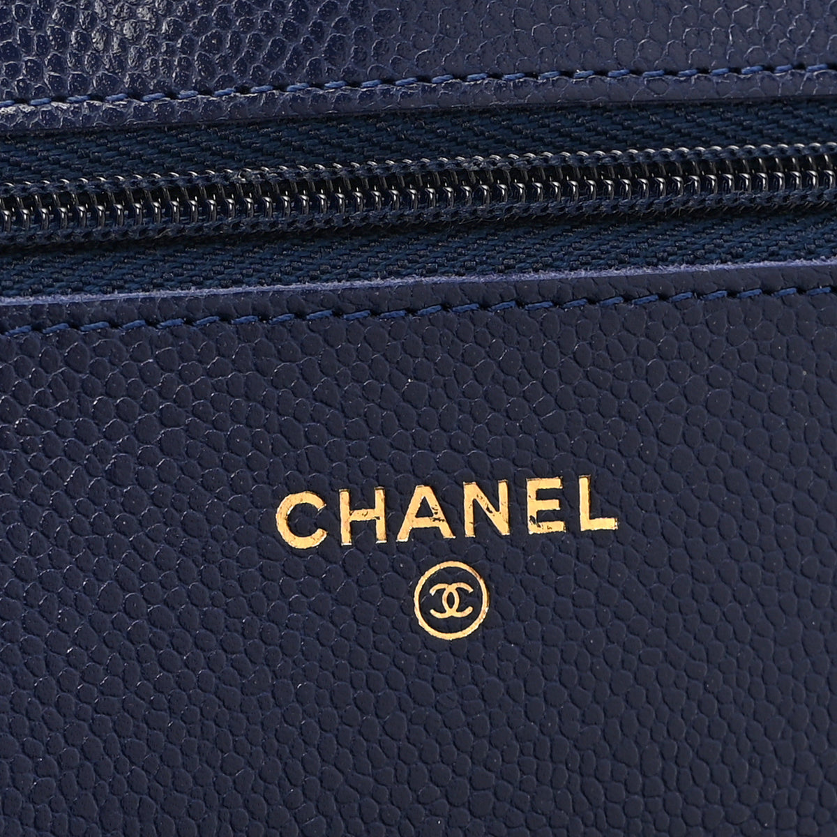 Caviar Quilted Wallet on Chain WOC Navy Blue