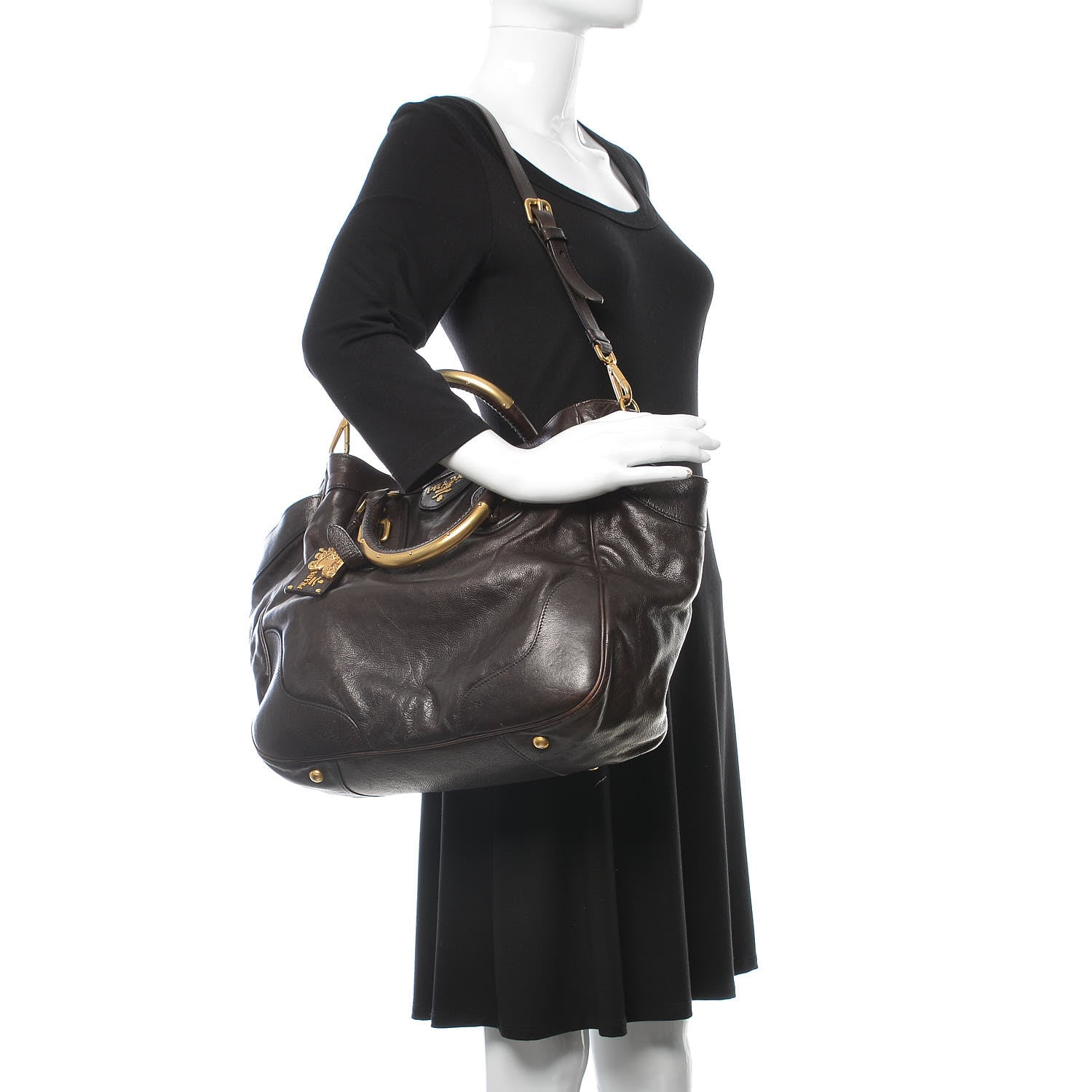 Prada Glace Calfskin Side Pocket Tote Brown 2 of 10