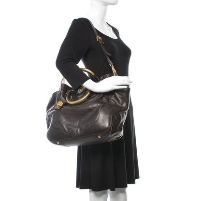 Prada Glace Calfskin Side Pocket Tote Brown 2 of 10