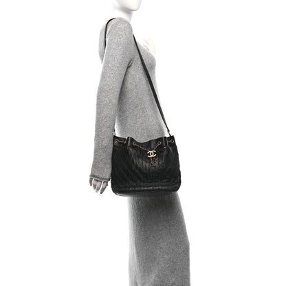 Chanel Iridescent Crumpled Calfskin Coco Pleats Drawstring Bag Black 2 of 10