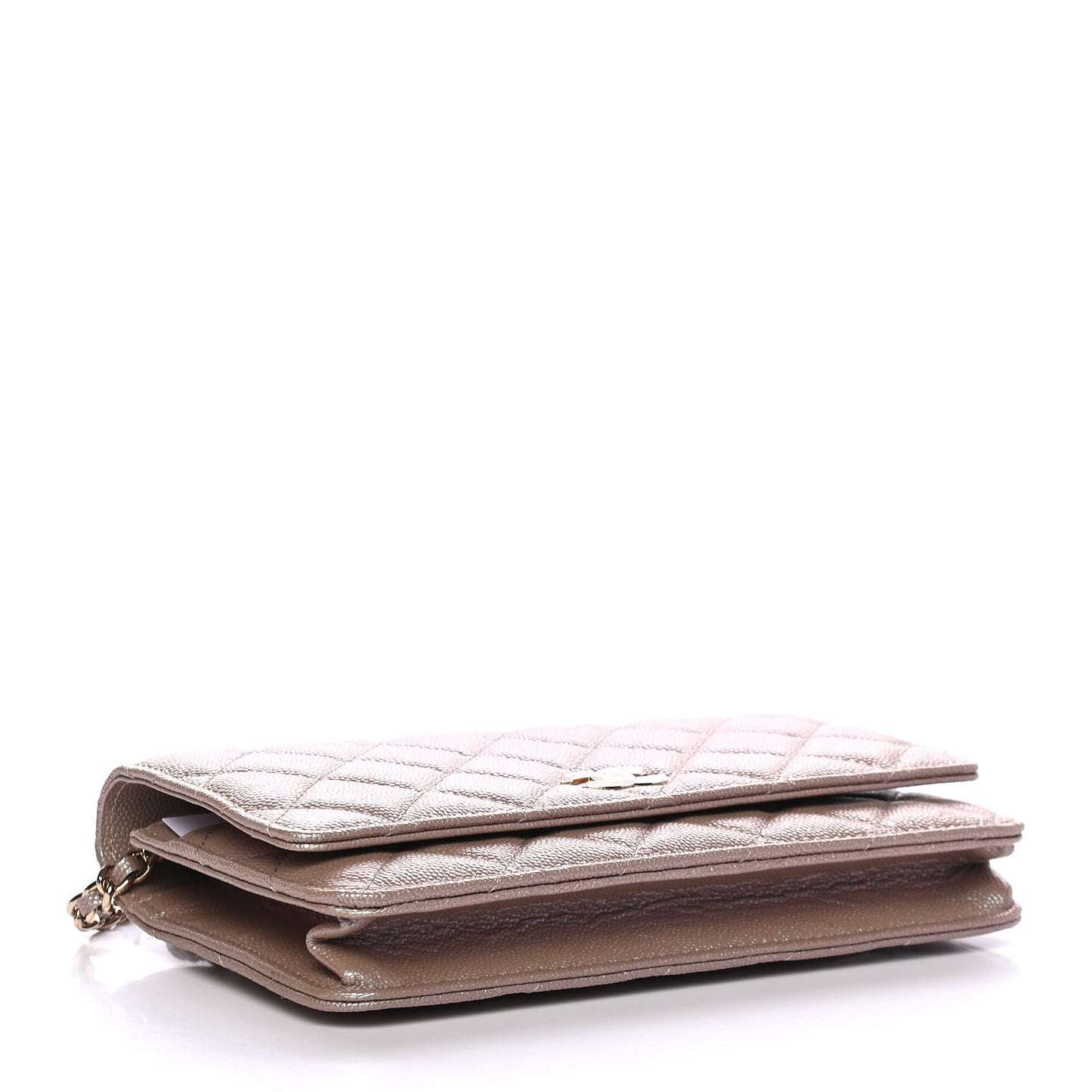Iridescent Caviar Quilted Wallet On Chain WOC Beige