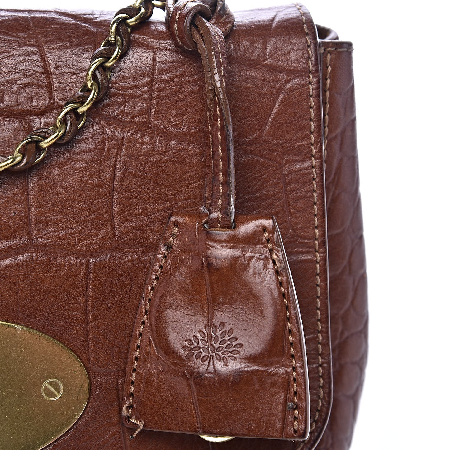 Nappa Crocodile Embossed Small Lily Flap Oak