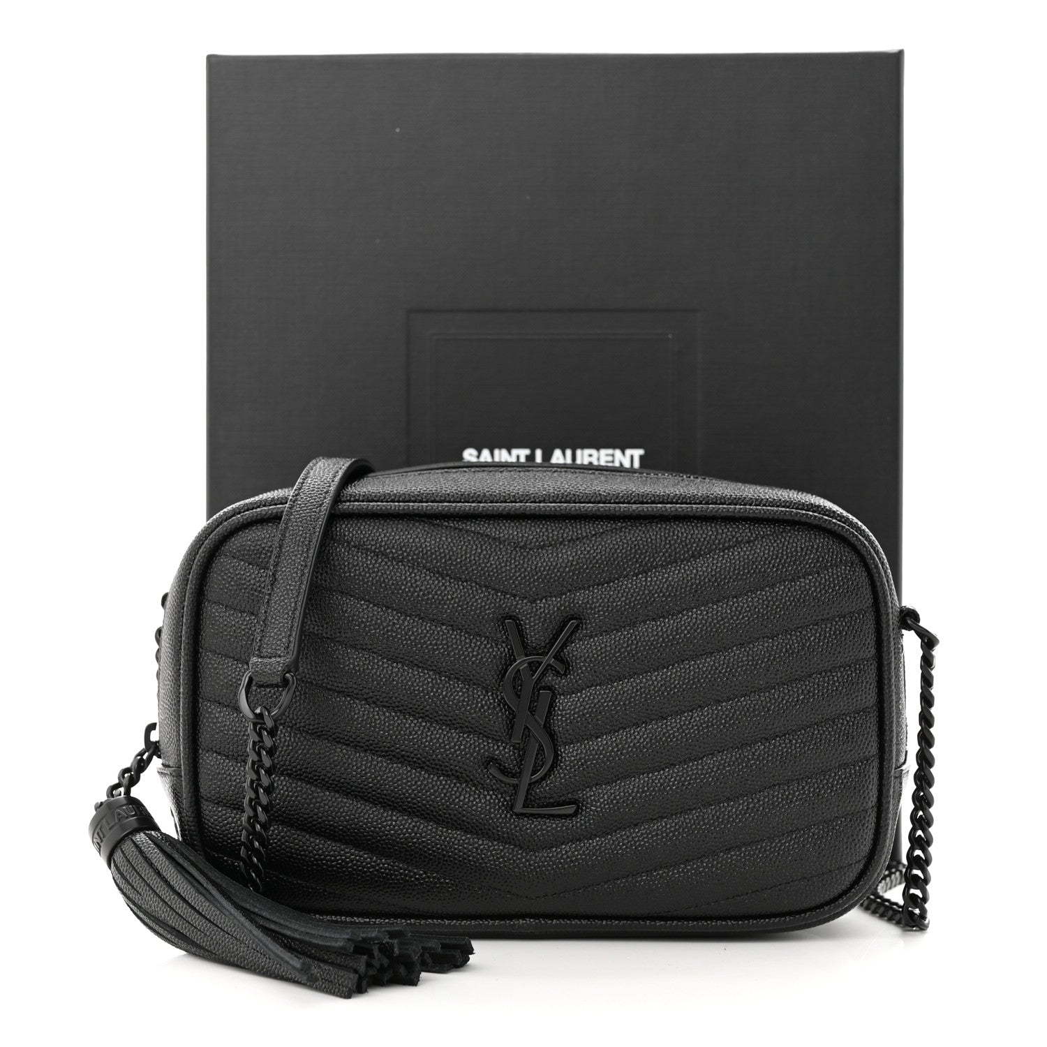 Saint Laurent Grain De Poudre Matelasse Monochrome Monogram Mini Lou Camera Bag Black 11 of 11