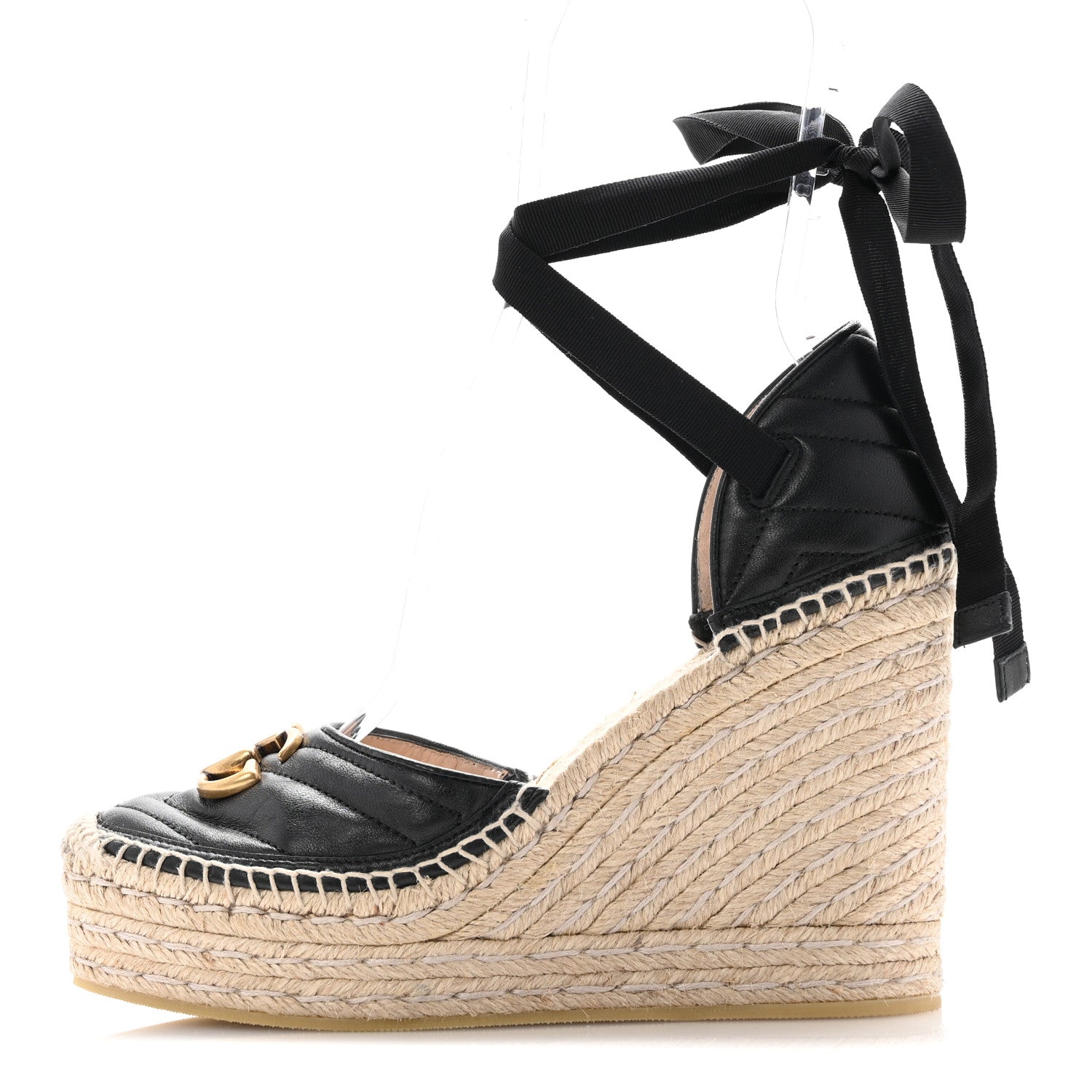 Gucci Nappa Matelasse GG Marmont Ankle Wrap Platform 35/120mm Espadrille Wedges 39 Black 1 of 11