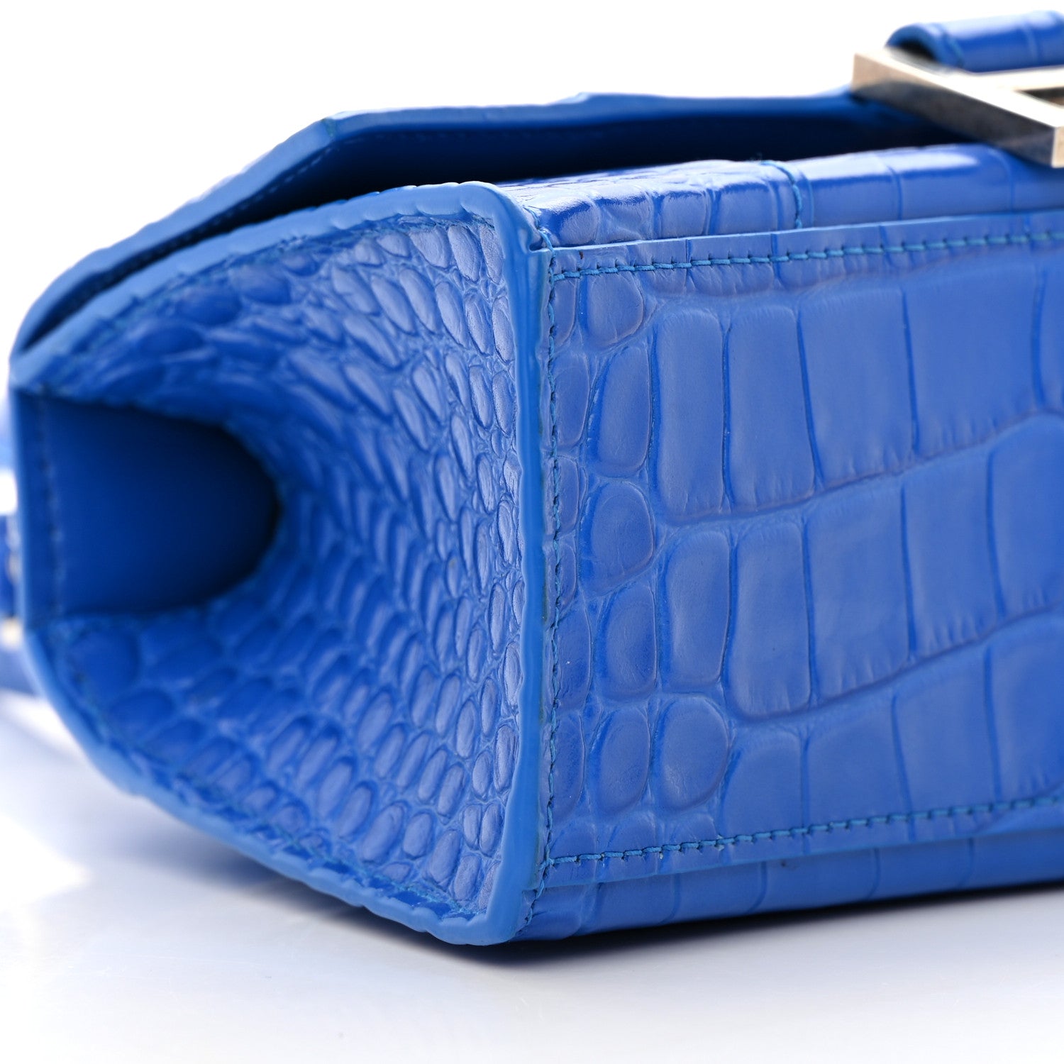 Balenciaga Shiny Calfskin Crocodile Embossed Hourglass Top Handle Bag XS Royal Blue 10 of 15