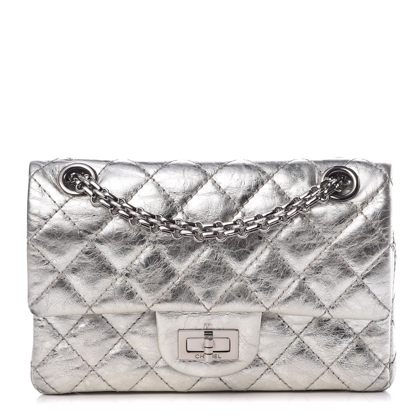 Metallic Aged Calfskin Quilted 2.55 Reissue 224 Flap Silver