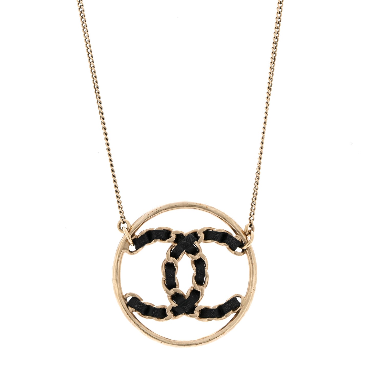 Lambskin CC Chain Necklace Gold Black