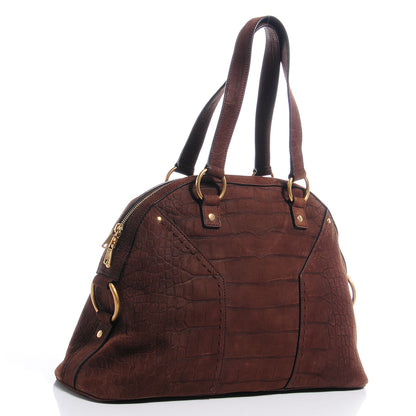 Saint Laurent Crocodile Embossed Large Nubuck Muse Brown 3 of 9