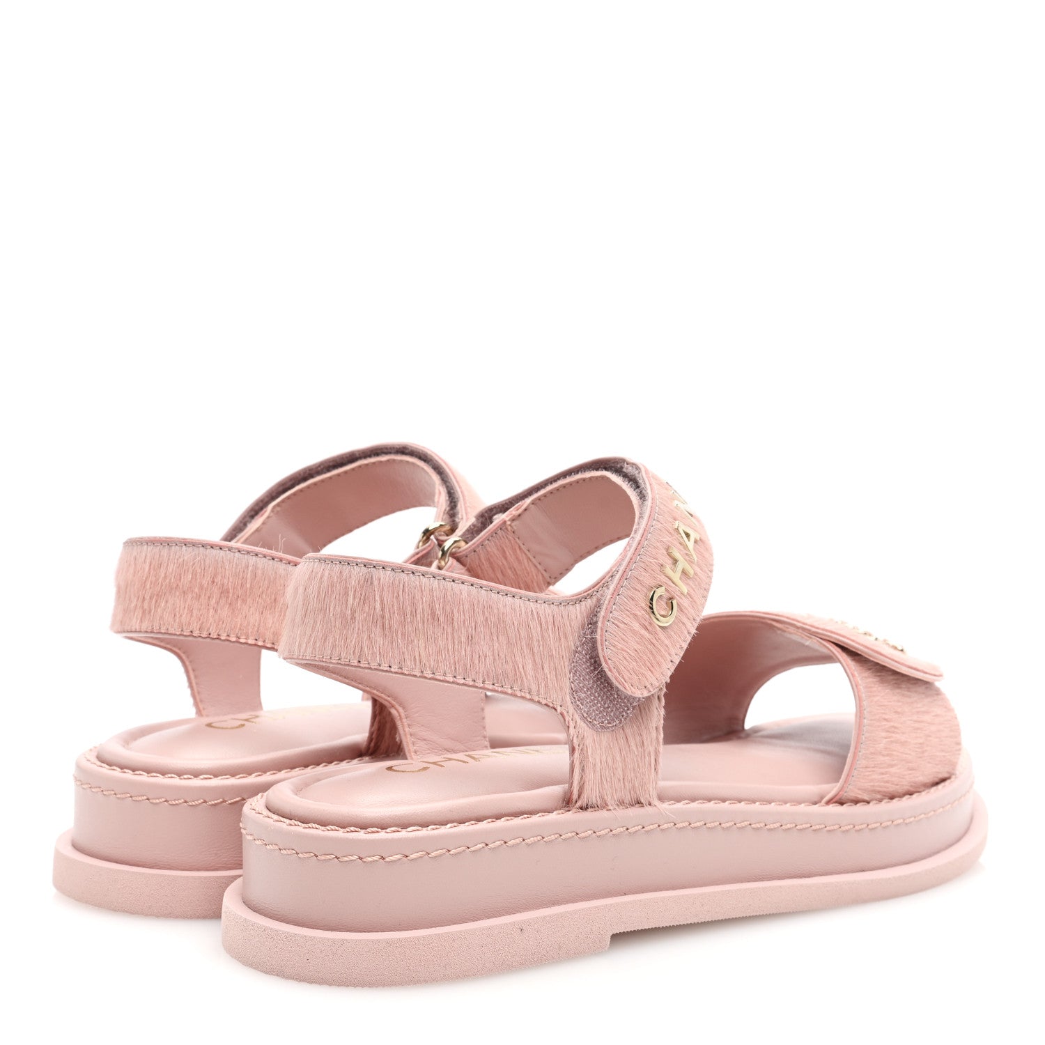 Chanel Calfskin Hair Suede Shearling Dad Sandals 39.5 Light Pink 4 of 8