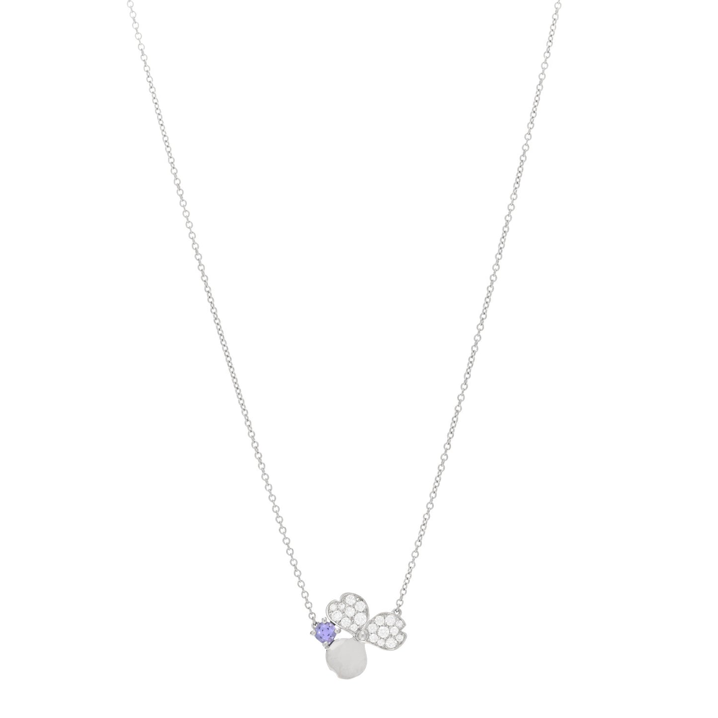 Platinum Diamond Tanzanite Paper Flowers Pendant Necklace