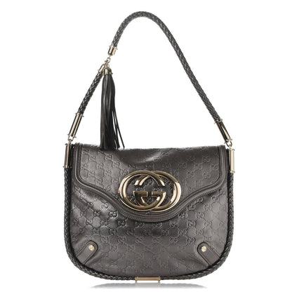 Gucci Guccissima Britt Tassel Shoulder Bag Gunmetal 1 of 8