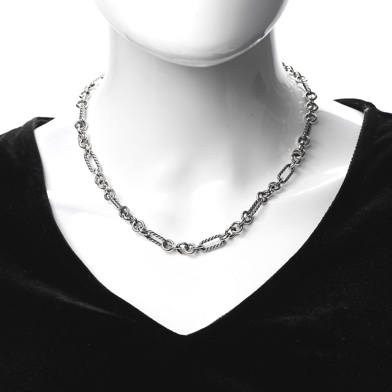 David Yurman Sterling Silver 18K Yellow Gold Figaro Chain Link Necklace 2 of 5