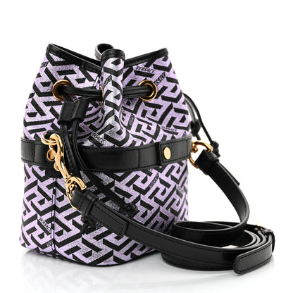 Versace Coated Canvas La Greca Glitter Print Mini Bucket Bag Orchid Black 3 of 9