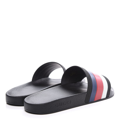 Gucci Rubber Web Mens Pool Slide Sandals 11 Black Mystic White Hibiscus Red Marine 3 of 10