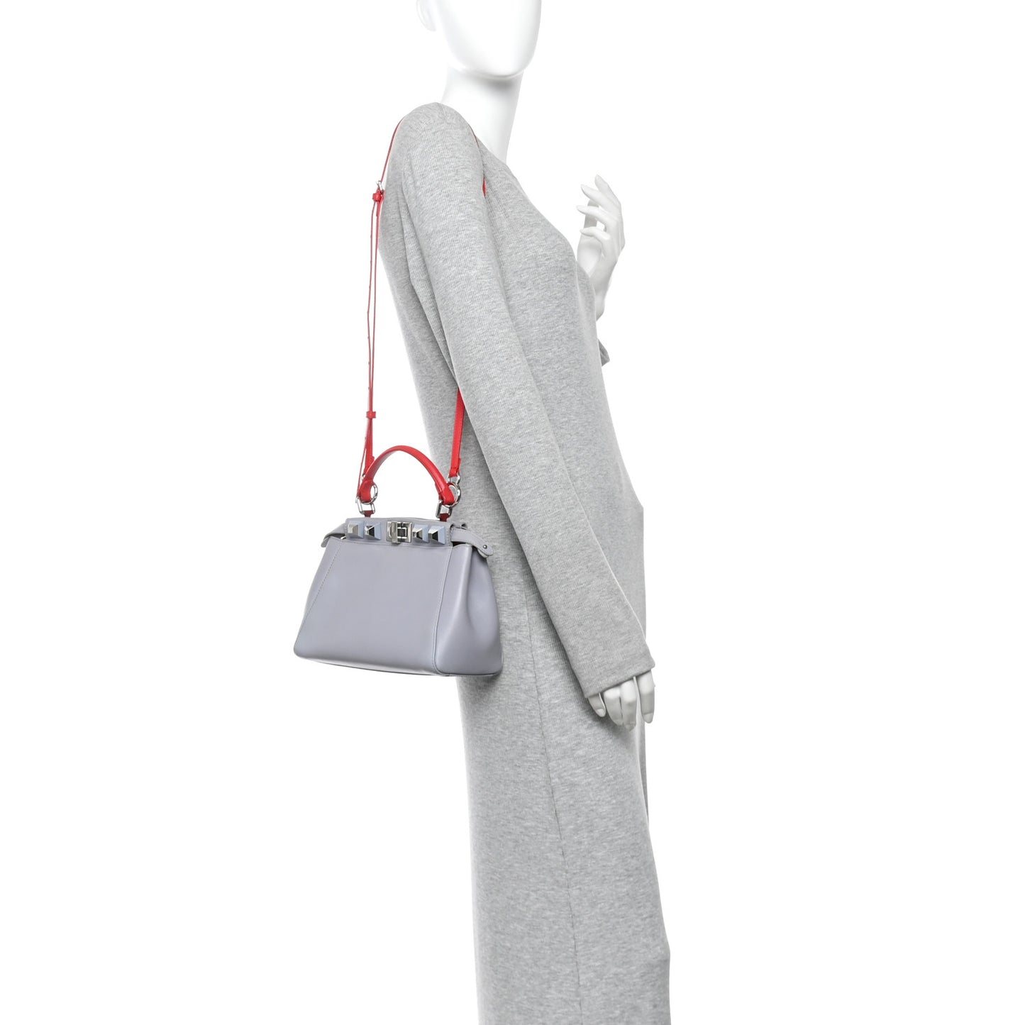 Nappa Studded Mini Peekaboo Iconic Satchel Grey Multicolor Ardesia Fiamma