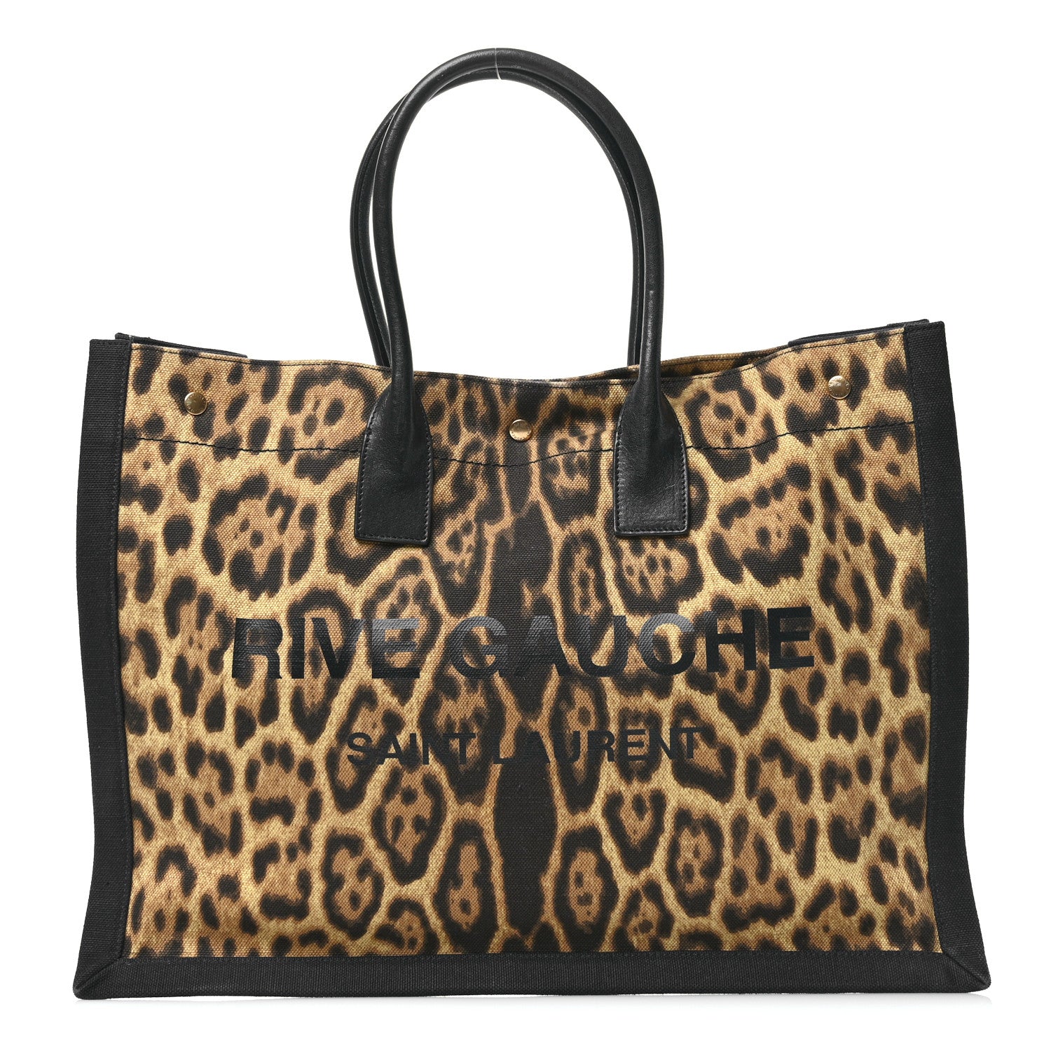 Saint Laurent Canvas Calfskin Leopard Print Rive Gauche Noe Tote Natural Black 1 of 12